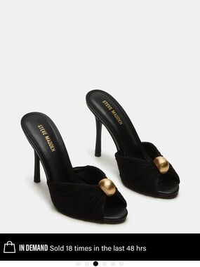 Steve Madden Black Open-Toe Stiletto Mules with Gold Orb